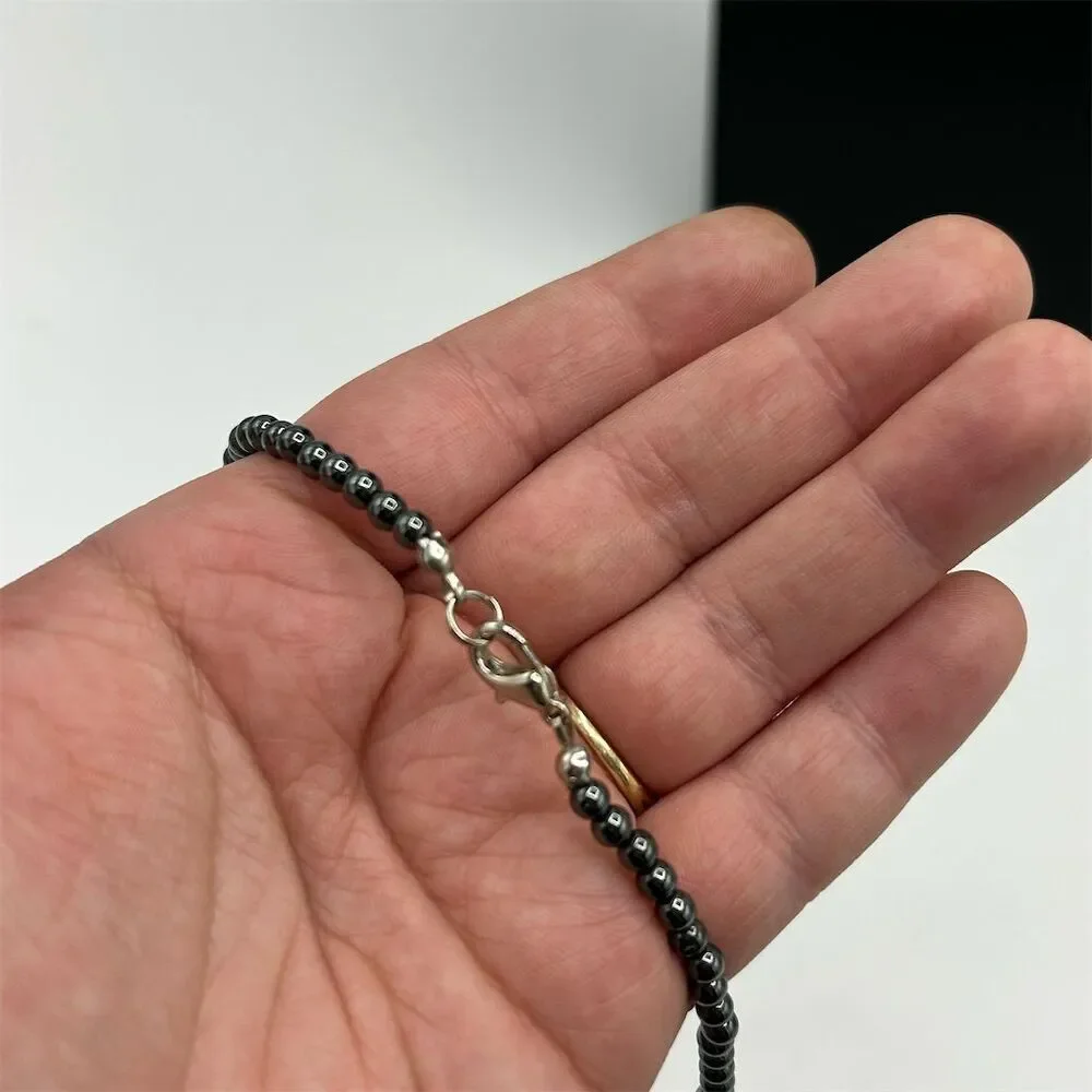 Vintage Hematite Bead Choker Necklace Bright Dark Gray - Picture 3 of 3